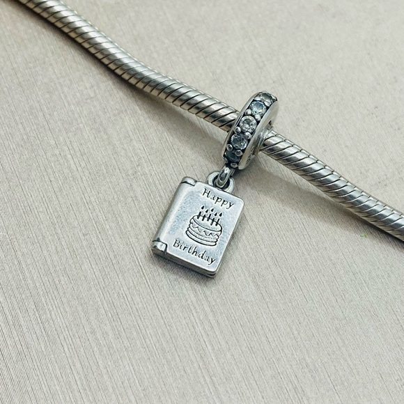 EUC Pandora 791723CZ Sterling Silver Birthday Wishes Card w/ Clear Zirconia - Picture 5 of 11